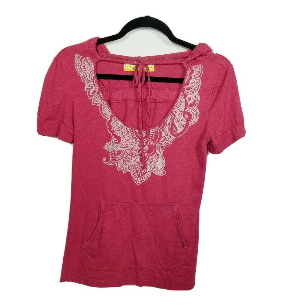 FREE PEOPLE PINK HOODED FLORAL POCKET‎ SHIRT SMALL
